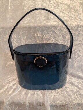 Vintage Wilardy Navy Blue Lucite Handbag with Top Handle